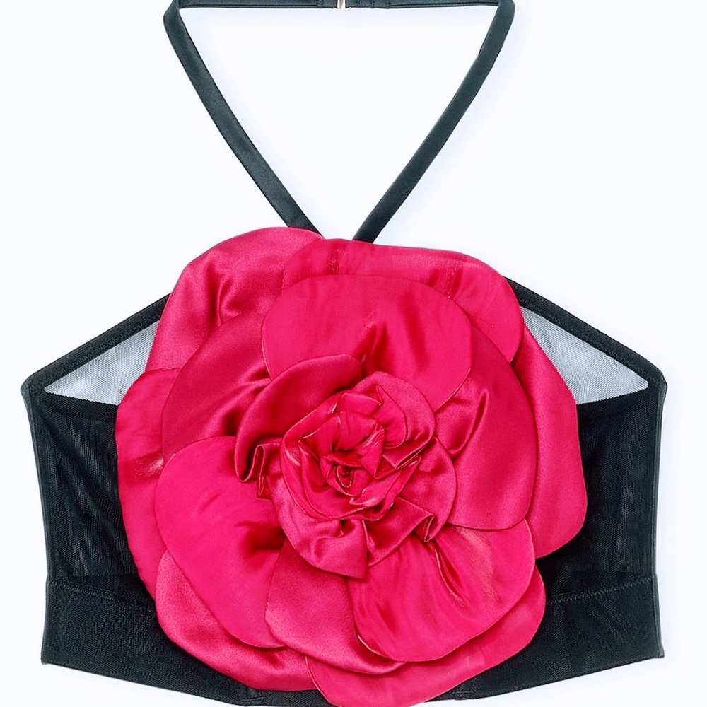 Victoria's Secret Black Bandeau with Bold Red Floral Design